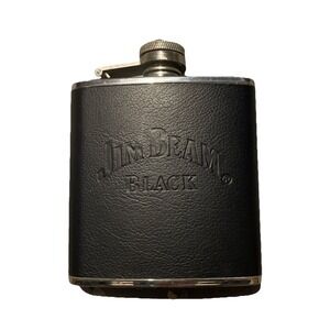 Jim Beam Black Flask, Stainless With Leather‎ Wrap